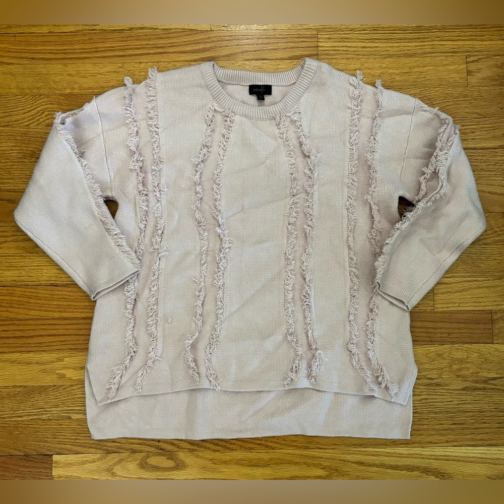 Ontwelfth Sweater Women’s Large Pink Frayed Fringe Detail Crew Neck Casualwear - Picture 1 of 7